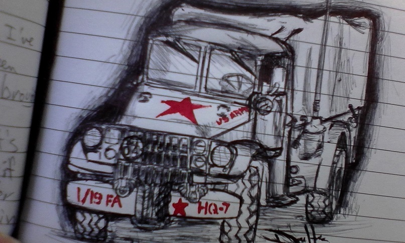 One of my students Dan, a Marine vet, sketch this pic of my rig. Well done.