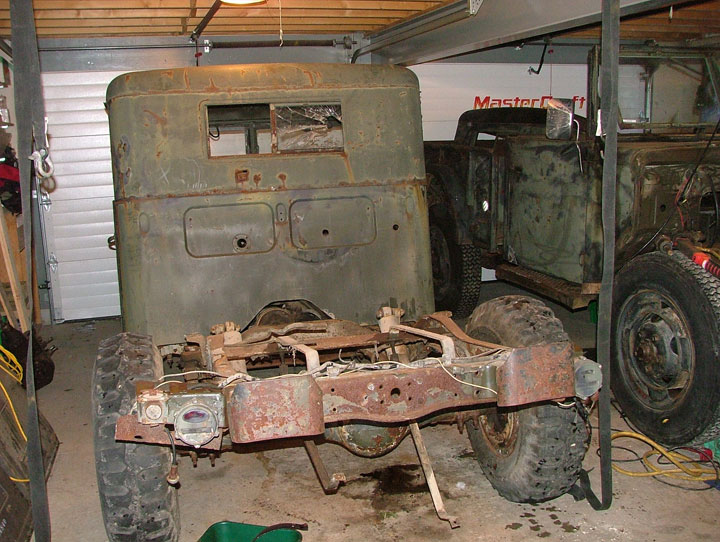 Parts truck on left, running truck right